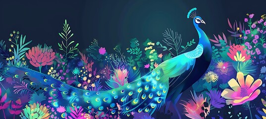 peacock with feathers in night