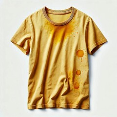 stained yellow t shirt isolated on white background