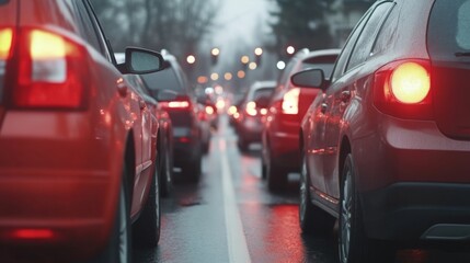 Fototapeta premium Traffic Jam Scene with Dramatic Lighting Effects
