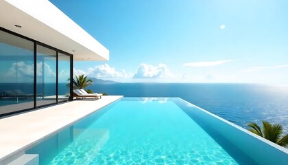 Fototapeta premium Serene Coastal Luxury: Modern Villa with Infinity Pool