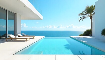 Fototapeta premium Serene Coastal Luxury: Modern Villa with Infinity Pool