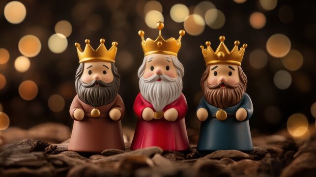Three Kings Day Three kings day celebration scene featuring adorable figurines with crowns