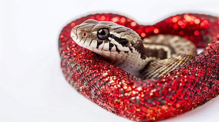 Fototapeta premium Captivating Coiled Crimson Serpent on Glimmering Background