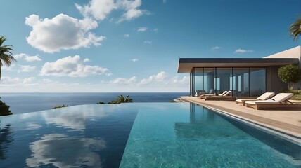 Fototapeta premium Serene Coastal Luxury: Modern Villa with Infinity Pool