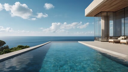 Fototapeta premium Serene Coastal Luxury: Modern Villa with Infinity Pool