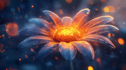 Frostfire glow: daisy petals exude a captivating glow, combining the chill of frost with the warmth of fire. Frostfire. Illustration