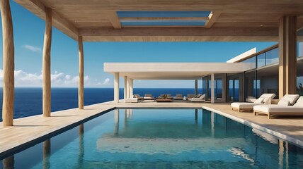 Obraz premium Serene Coastal Luxury: Modern Villa with Infinity Pool