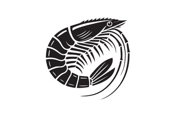simple black an white shrimp vector silhouette isolated on a white background