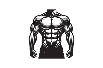 simple black an white a body builder man vector silhouette isolated on a white background