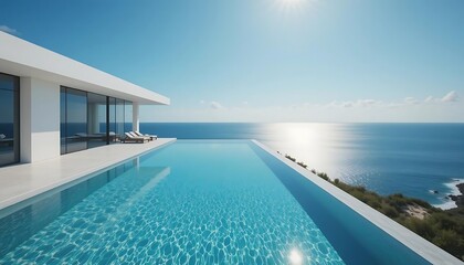 Obraz premium Serene Coastal Luxury: Modern Villa with Infinity Pool