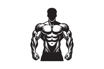 simple black an white a body builder man vector silhouette isolated on a white background