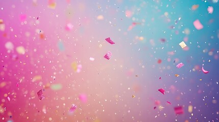 Confetti blasts into the air, transforming the sky into a vibrant display of colors, creating a festive atmosphere with colorful confetti elegantly falling down. Photo style with copy space.