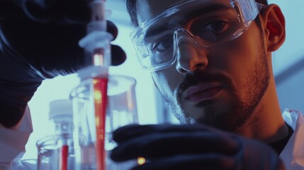 Scientists in lab coats meticulously examining and testing materials under controlled conditions, emphasizing the importance of precision and innovation in scientific research.