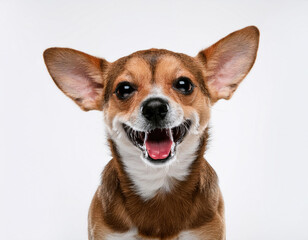 Obraz premium happy short dog in the white background; amazing emotional pet; studio shot