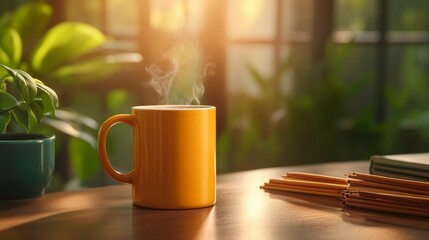 Mug Mockup on Desk with Wellness Accessories. Generative AI