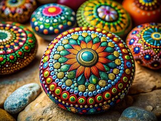 Close-up artisan stonework: intricate, vintage patterns hand-painted.