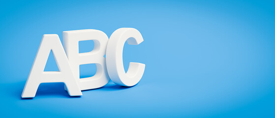 White ABC 3D Text on Blue Background with Copy Space