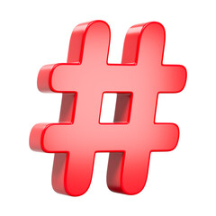 Red Hash Symbol 3D Shape Isolated on White Background
