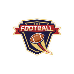 American Football Emblem with Ball and Ribbon Design.