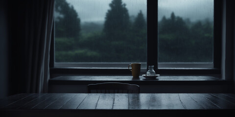 Moody Window View of Rainy Weather Seen From Indoors Blur background