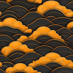 Fototapeta premium Golden Clouds and Dark Waves in a Seamless Abstract Pattern, Creating a Bold and Luxurious Design with Contrasting Colors and Fluid Lines for a Dramatic and Sophisticated Aesthetic
