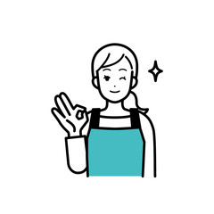 OKサインをする主婦のイラスト。