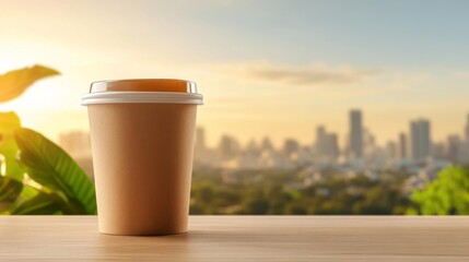 Obraz premium Coffee Cup with Urban View. Generative AI