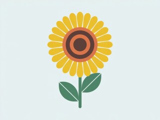 Obraz premium Sunflower Illustration with Green Leaves on a Soft Blue Background