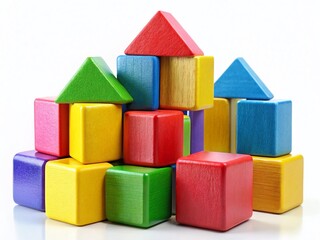 Colorful Wooden Building Blocks - Abstract Geometric Shapes