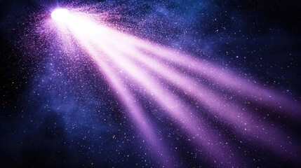 Purple light beams glow across the universe with bright energy. Radiance through the galaxy creates an ethereal atmosphere. Ideal celestial design, perfect for astronomy visuals.
