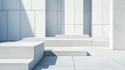 Obraz premium A tranquil block-building scene with minimalist design, Geometric shapes arranged meticulously, Contemporary construction style