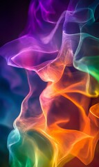 Abstract colorful smoke swirls on dark background.
