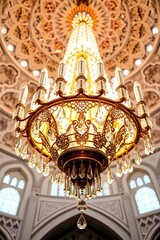 Obraz premium A beautifully designed chandelier illuminating a grand architectural space.