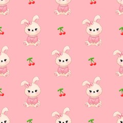 Seamless Pattern Cute Rabbit, Cartoon Bunny Cute, Seamless Textile Art for Texture and Background
