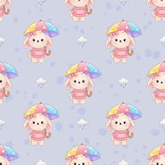 Seamless Pattern Cute Rabbit, Cartoon Bunny Cute, Seamless Textile Art for Texture and Background