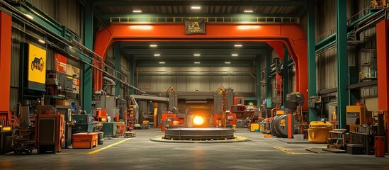 Fototapeta premium Industrial Foundry: Molten Metal Casting Process in a Modern Factory