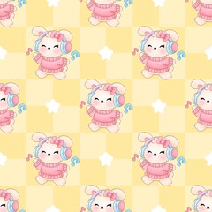 Seamless Pattern Cute Rabbit, Cartoon Bunny Cute, Seamless Textile Art for Texture and Background