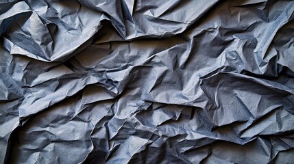 Obraz premium Crumpled blue paper creates an abstract background. This textured surface with its wrinkles forms a unique pattern. Ideal for artistic designs, a perfect choice for decorative elements, offering