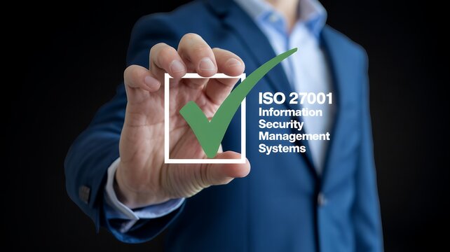 Businessman Selects ISO 27001 for Information Security Management System on Tablet