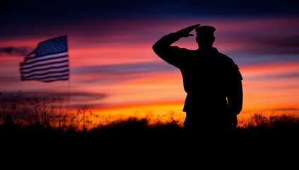 A soldier saluting with flag in background military respect concept.