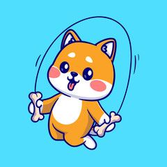 Cute Shiba Inu Dog Playing Bone Jump Rope Cartoon Vector 
Icon Illustration. Animal Sport Icon Concept Isolated Premium 
Vector. Flat Cartoon Style 