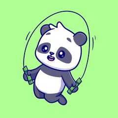 Cute Panda Playing Bamboo Jump Rope Cartoon Vector Icon 
Illustration. Animal Sport Icon Concept Isolated Premium 
Vector. Flat Cartoon Style 
