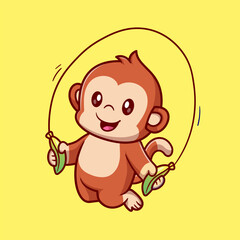 Cute Monkey Playing Banana Jump Rope Cartoon Vector Icon 
Illustration. Animal Sport Icon Concept Isolated Premium 
Vector. Flat Cartoon Style 