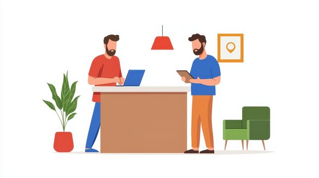 men working with laptop and tablet clip art preview