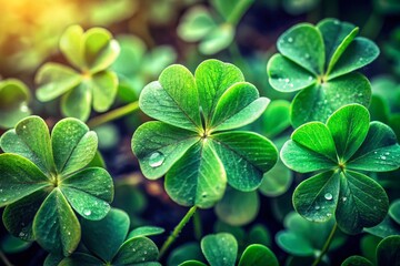 Four and three-leaf clovers, vibrant food photography, AI art.