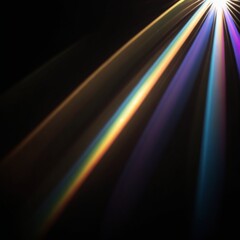 Beautiful iridescent light on black background, Dark background with a prism light effect, Glowing colorful lights and bokeh lens flare overlay, sunlight refraction, Shiny lights in the dark