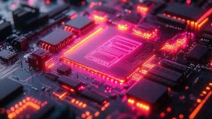 Fototapeta premium Glowing CPU on a circuit board.