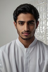 Obraz premium A portrait of a young man in traditional attire, conveying confidence and cultural identity.