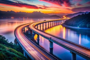 Long-exposure AI art captures liminal highway bridges.