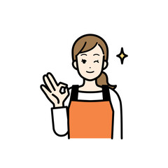 Illustration of housewife signing OK.
